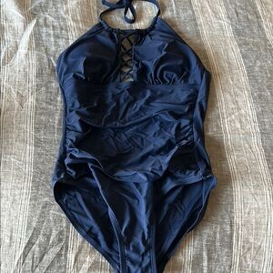 Navy Blue Halter Swimsuit